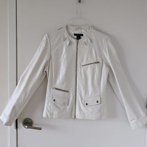 White Leather Jacket with optional scarf slit